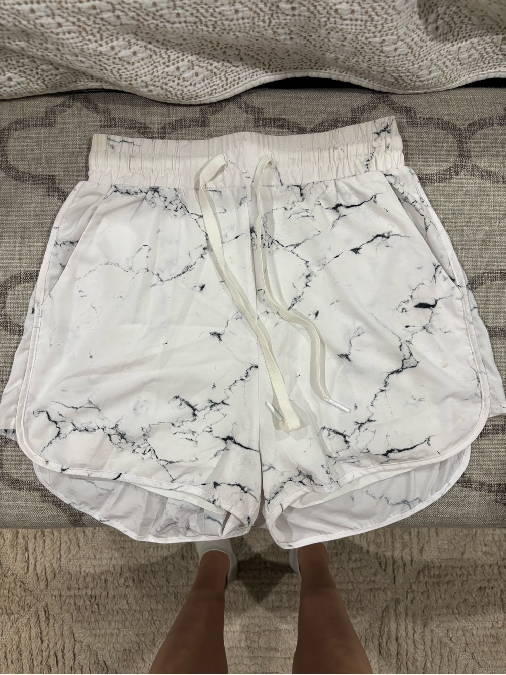 Buffbunny White Marble Drawstring Shorts